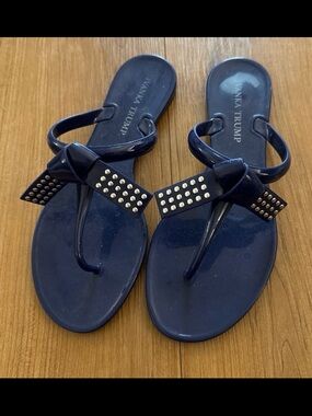 Ivanka Trump Blue Studded Bow Jelly Flip Flop Sandals